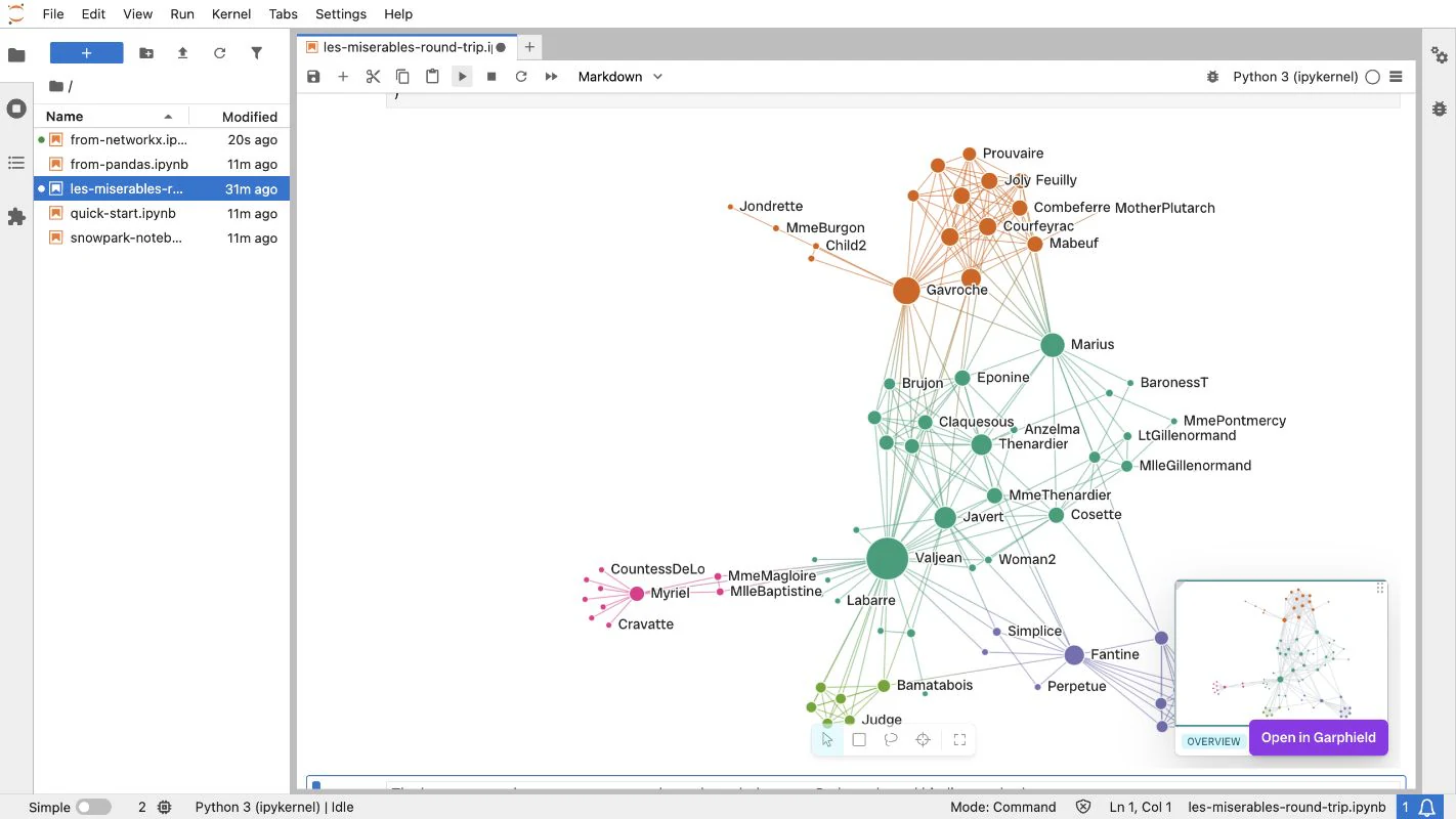 Garphield notebook view with the control that opens the project in the full workbench